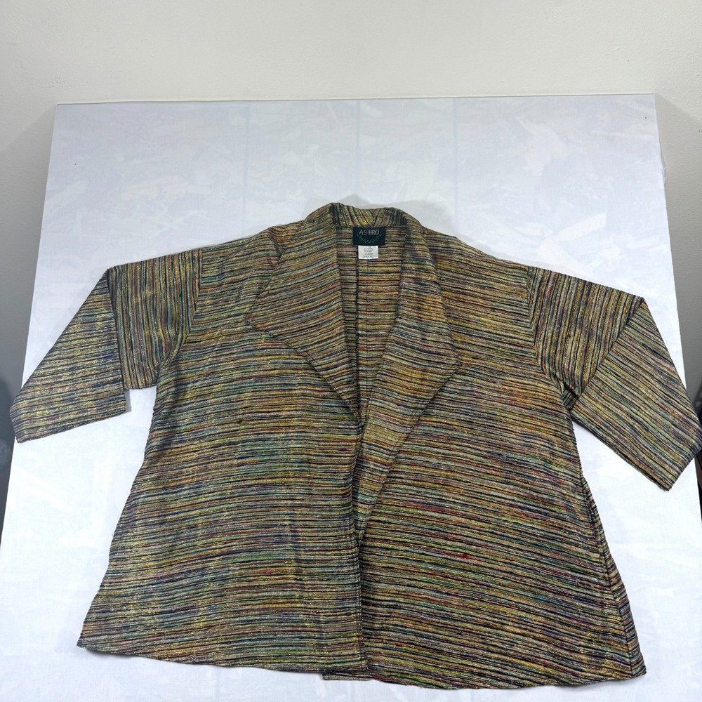 Ashro Cardigan Women's XL Multi Textured Striped Comfortable Fit Open Front